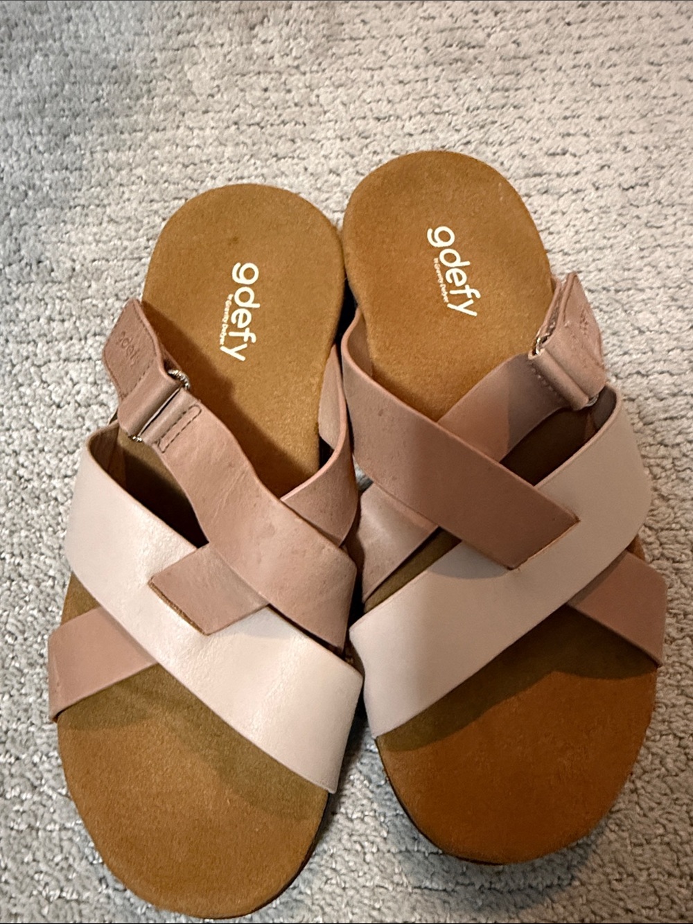 Gdefy Women's Blush Pink Cross-Strap Slide Sandals